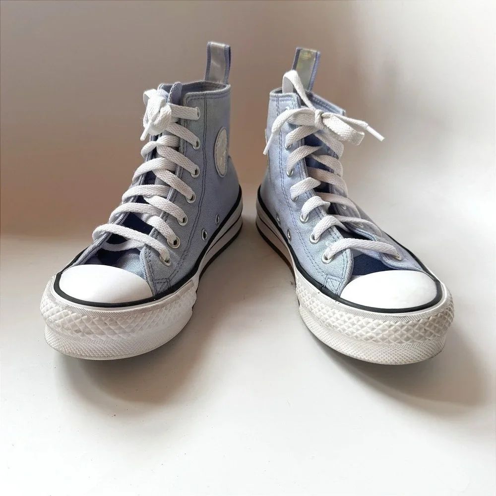 Converse All Star High Top Kids' 2 Light Blue Glitter Chucks Sparkly School